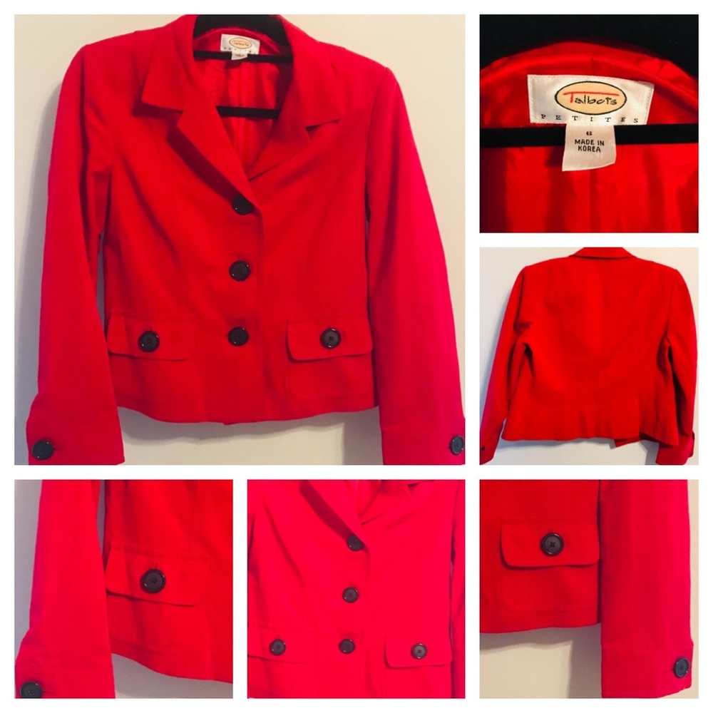 Talbots Red Blazer 2 Front Pockets Bold Buttons